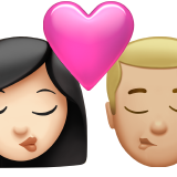 bacio tra coppia: donna, uomo, carnagione chiara e carnagione abbastanza chiara