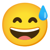 Faccina con sorriso e goccia di sudore - Noto Color Emoji