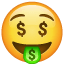 Emoji con occhi a dollaro U+1F911 Emoji con occhi a dollaro U+1F911